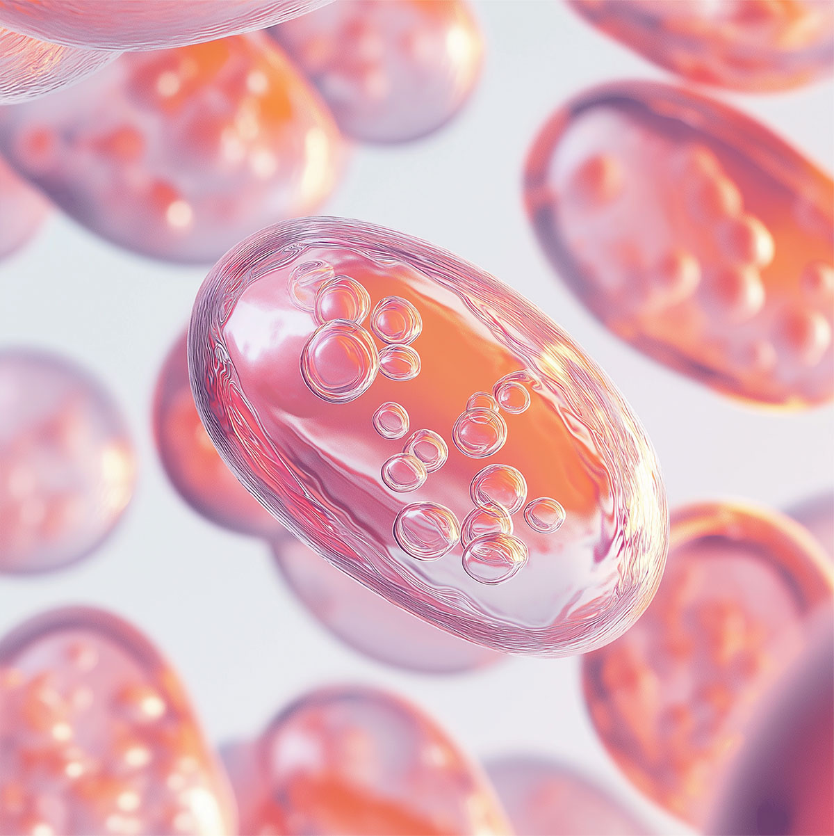 Colorful abstract render with bubbles inside transparent oval shapes.